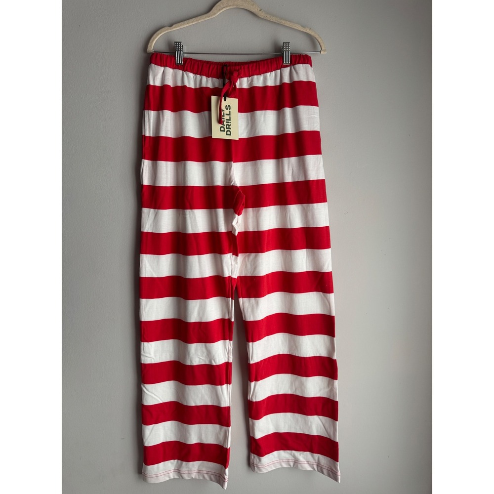 Daily Drills Wide Stripe Cotton Pants Red White Lounge M/L